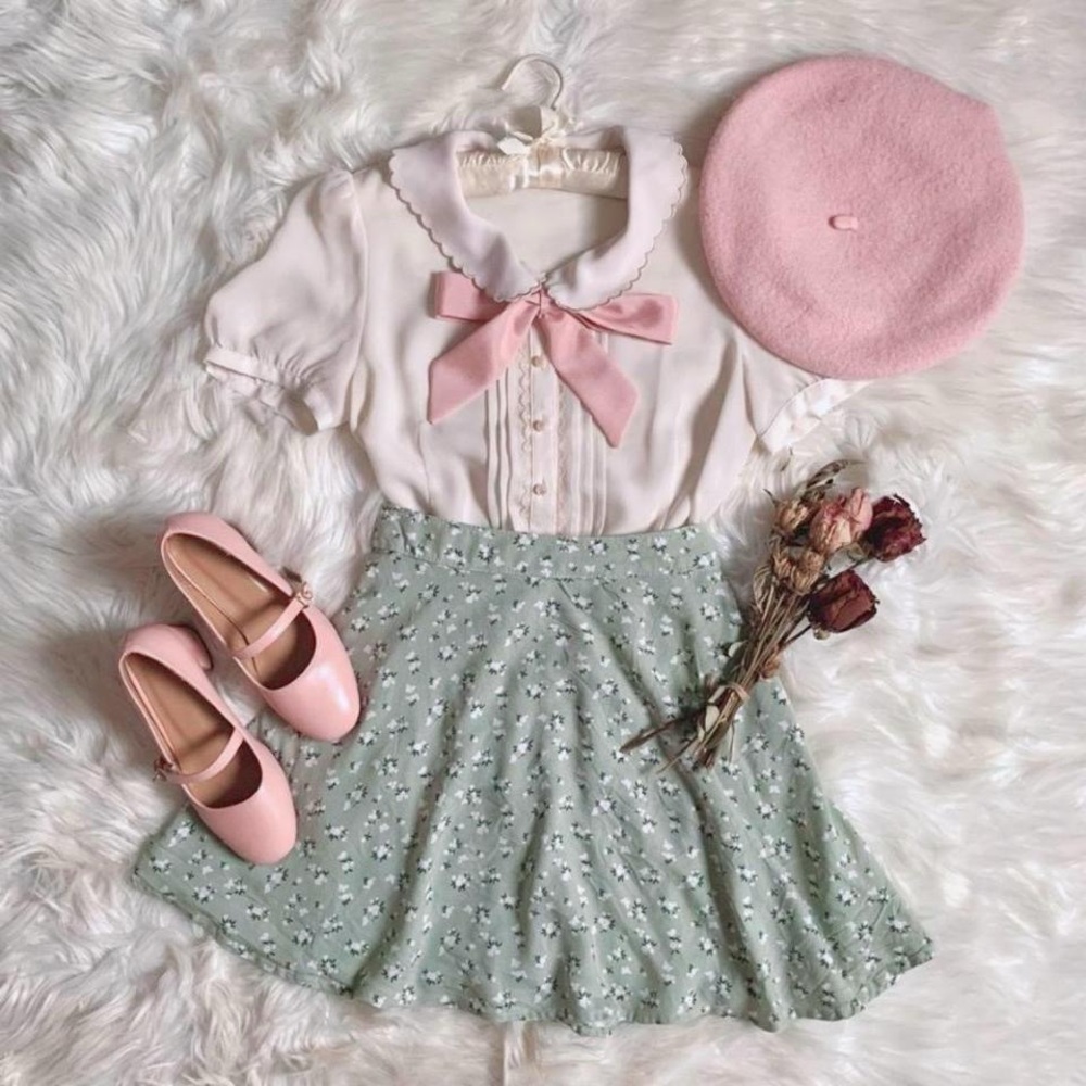 Sage Green Floral Cottagecore Skirt